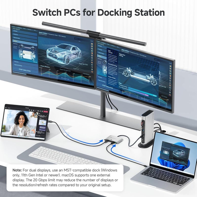 CableMatters مفتاح USB C بسرعة 20Gbps لجهازين كمبيوتر، حتى 8K@30Hz على نظام ويندوز، 4K@60Hz على نظام macOS، 140W PD، لمشاركة شاشة USB-C/Thunderbolt 4 أو محطة إرساء (ليس لمحطة إرساء مع كابل متصل) - Image 4